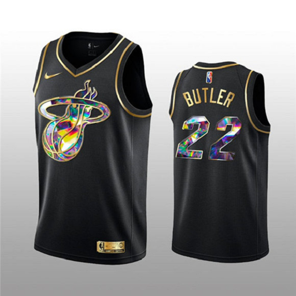 Men's Miami Heat #22 Jimmy Butler 2021/22 Black Golden Edition 75th Anniversary Diamond Logo Stitched NBA Jersey