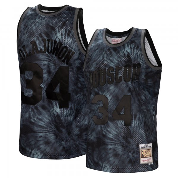 Men's Houston Rockets Hakeem Olajuwon Mitchell & Ness Black Hardwood Classics 1993/94 Tie-Dye Swingman Jersey