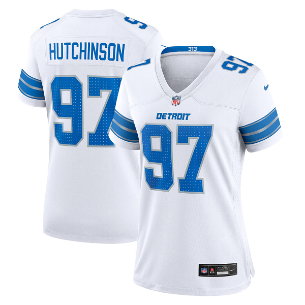 Women's Detroit Lions #97 Aidan Hutchinson Nike White White Limited Jersey