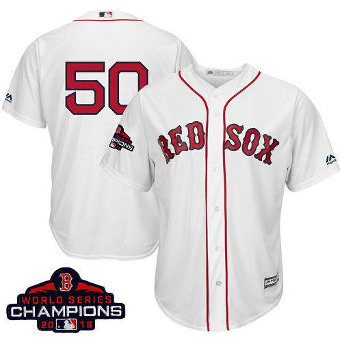 Men's Boston Red Sox #50 Mookie Betts White New Cool Base 2018 World Series Champions Stitched MLB Jersey