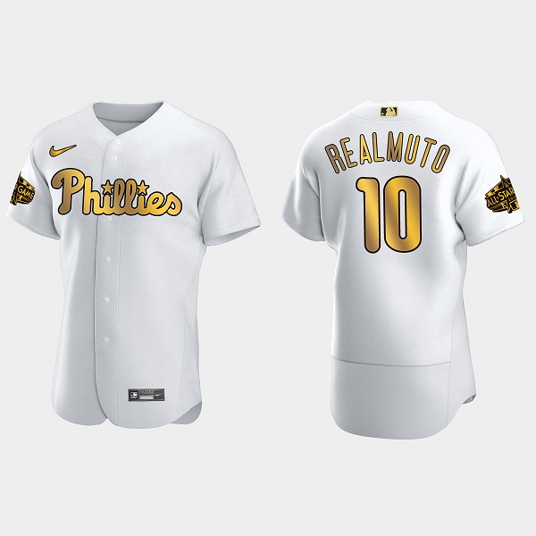 Men's Philadelphia Phillies #10 J.T. Realmuto 2022 MLB All-Star Game Flex Base Jersey - White Gold