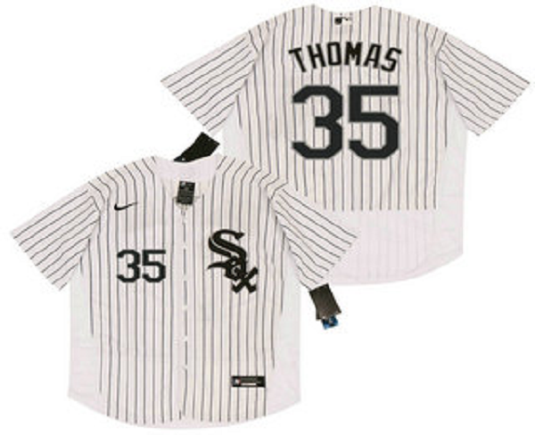 Men's Chicago White Sox #35 Frank Thomas White Pinstripe Stitched MLB Flex Base Nike Jersey