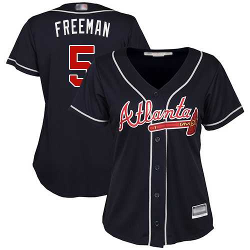 Atlanta Braves #5 Freddie Freeman Navy Blue Alternate Women's Stitched MLB Jersey