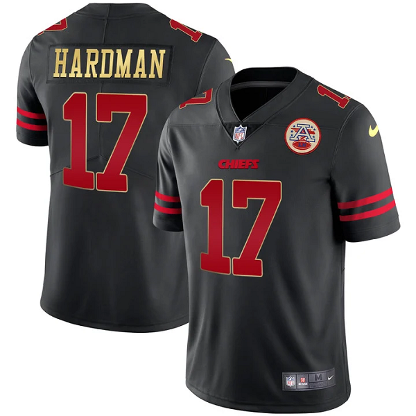 Youth Kansas City Chiefs #17 Mecole Hardman Black Gold Trim Vapor All Stitched Jersey