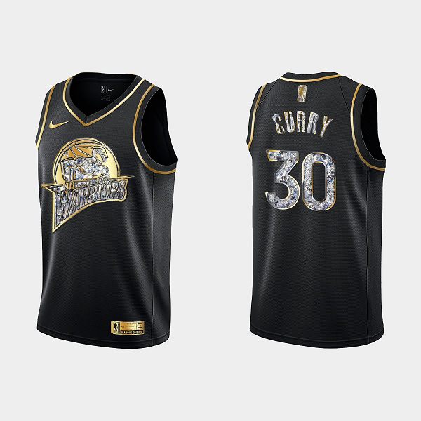 Men's Golden State Warriors 2022 NBA Playoffs Stephen Curry #30 Diamond Edition Retro Logo Black Jersey