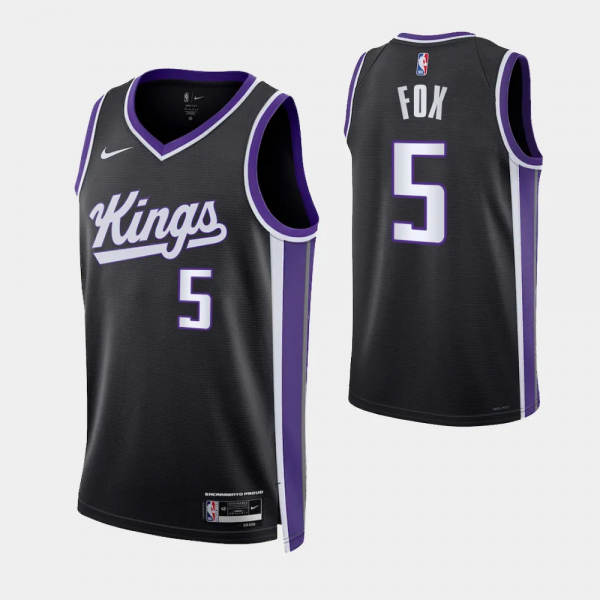 2023-24 Sacramento Kings Icon Edition #5 De'Aaron Fox Black Swingman Jersey