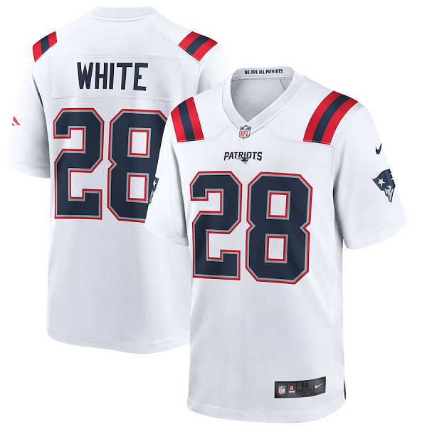 Men's New England Patriots #28 James White Nike White Game Jersey