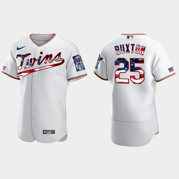 Men's Minnesota Twins #25 Byron Buxton 2020 Stars & Stripes 4th of July MLB Jersey - White