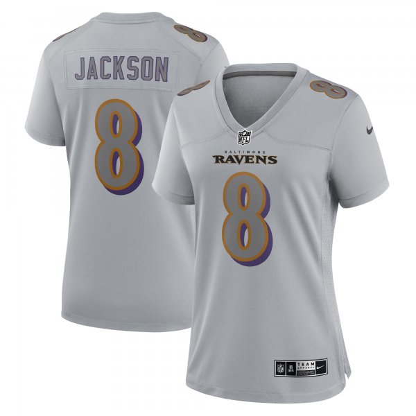 Women's Baltimore Ravens Lamar Jackson Nike Gray Atmosphere Fashion Game Jersey