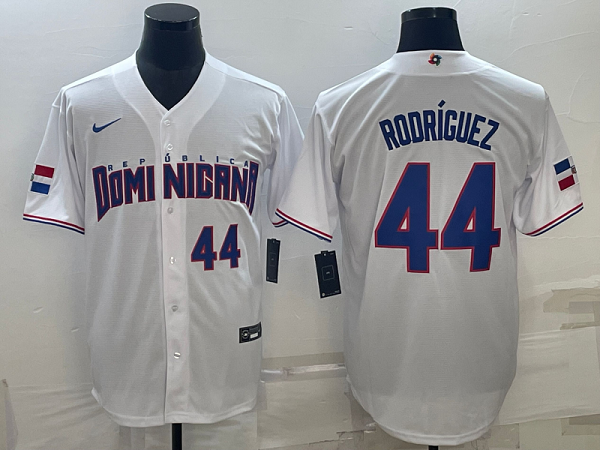 Men's Dominican Republic Baseball #44 Julio Rodriguez White 2023 World Baseball Classic Replica Player Jersey