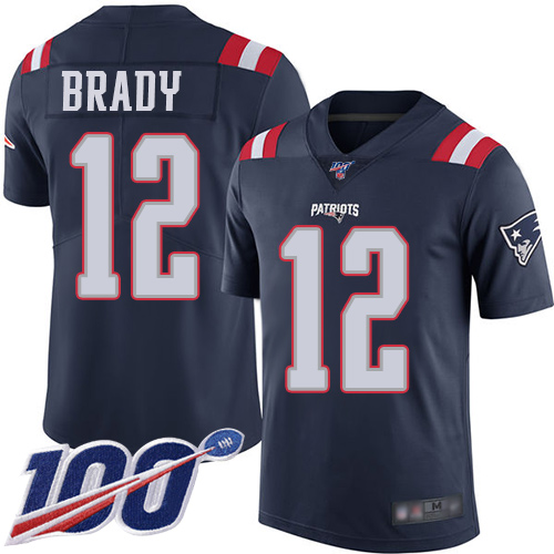 New England Patriots #12 Tom Brady Navy Blue Men's Stitched NFL Limited Rush 100th Season Jersey