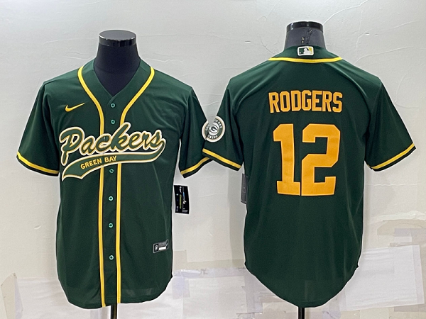 Men's Green Bay Packers #12 Aaron Rodgers Green Stitched Baseball Cool Base Jersey