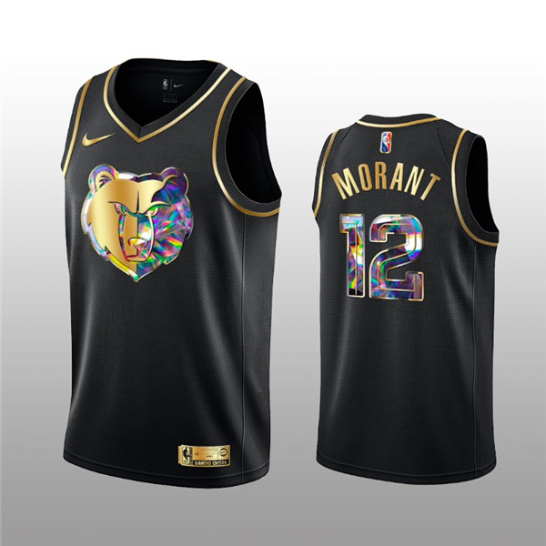 Men's Memphis Grizzlies #12 Ja Morant 2021/22 Black Golden Edition 75th Anniversary Diamond Logo Stitched NBA Jersey