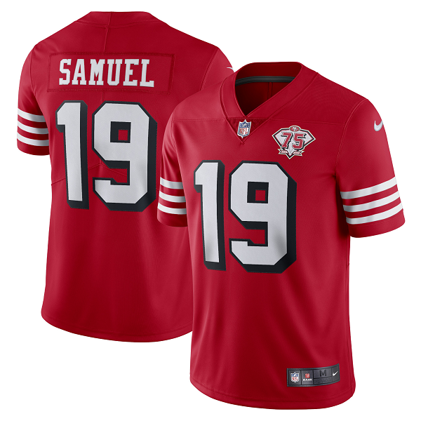 Men's San Francisco 49ers #19 Deebo Samuel Nike Scarlet 75th Anniversary Alternate Vapor Limited Player Jersey