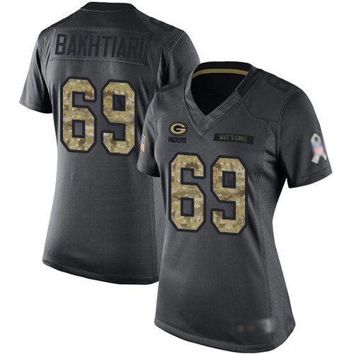 Women's Green Bay Packers #69 David Bakhtiari BlackStitched NFL Limited 2016 Salute to Service Jersey