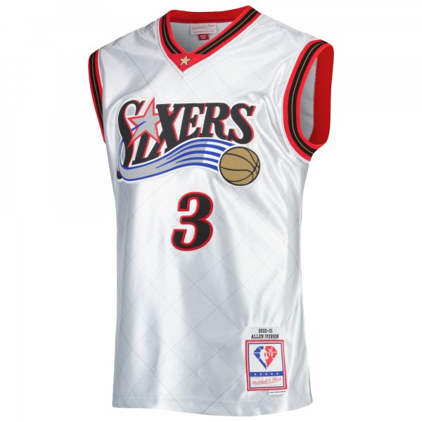 Men's Philadelphia 76ers Allen Iverson Mitchell & Ness Platinum 2000/01 Hardwood Classics 75th Anniversary Swingman Jersey