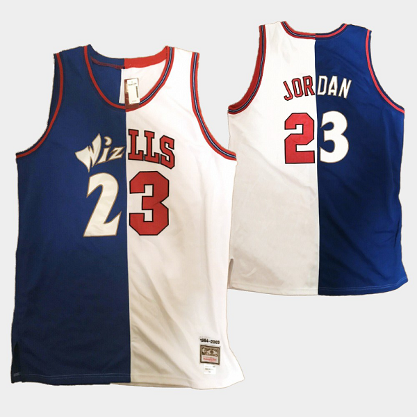 Men's Wizards X Bulls Michael Jordan #23 Navy White Retired Number Split Edition NBA Jersey