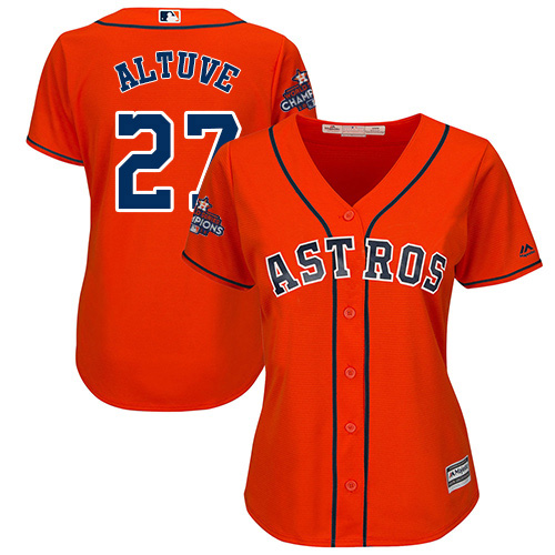 Houston Astros #27 Jose Altuve Orange Alternate 2017 World Series Champions Women's Stitched MLB Jersey