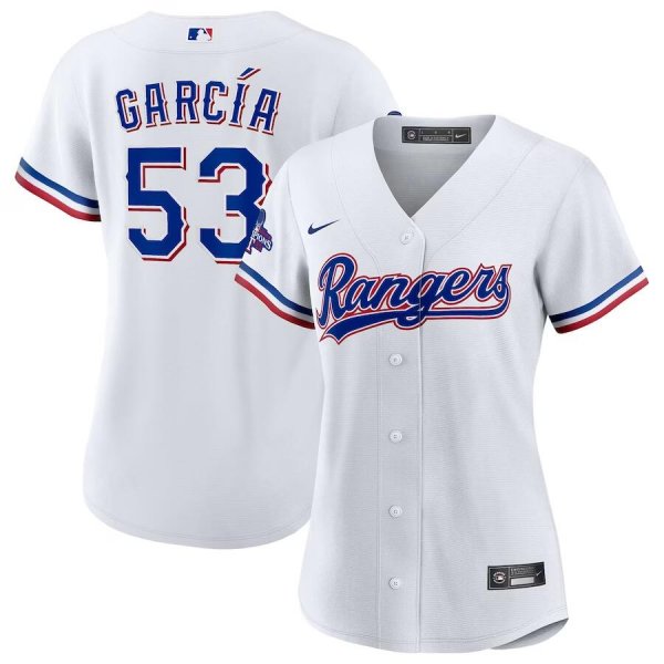 Women's Texas Rangers #53 Adolis Garcia Nike White Home 2023 World Series Champions Replica Player Jersey