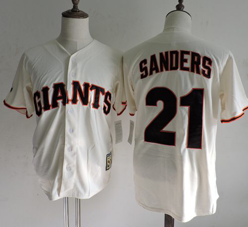 Mitchell And Ness San Francisco Giants #21 Deion Sanders Cream Throwback Stitched MLB Jersey