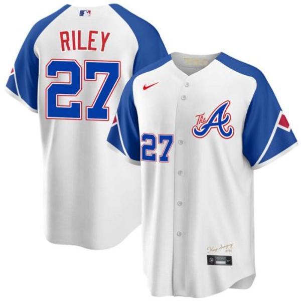 Men's Atlanta Braves #27 Austin Riley White 2023 City Connect Cool Base Jersey