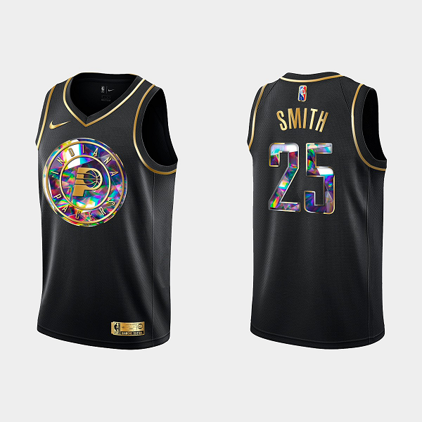 Men's Indiana Pacers #25 Jalen Smith 75th Anniversary Golden Edition Black NBA Jersey