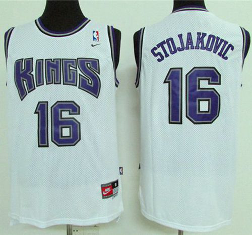 Men's Sacramento Kings #16 Peja Stojakovic White Throwback Stitched NBA Jersey