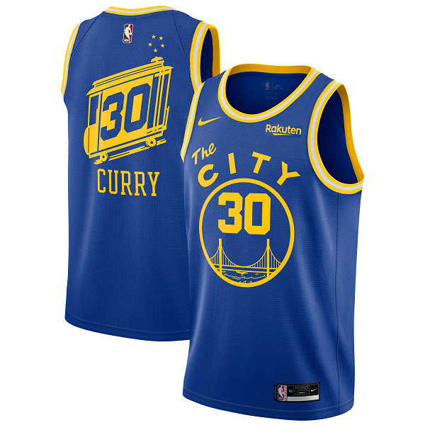 Men's Nike Golden State Warriors #30 Stephen Curry Royal 2020/21 Swingman Badge The Classic Edition NBA Jersey