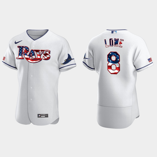 Men's Tampa Bay Rays #8 Brandon Lowe White 2020 Stars & Stripes 4th of July Flex Base MLB Flex Base MLB Jersey