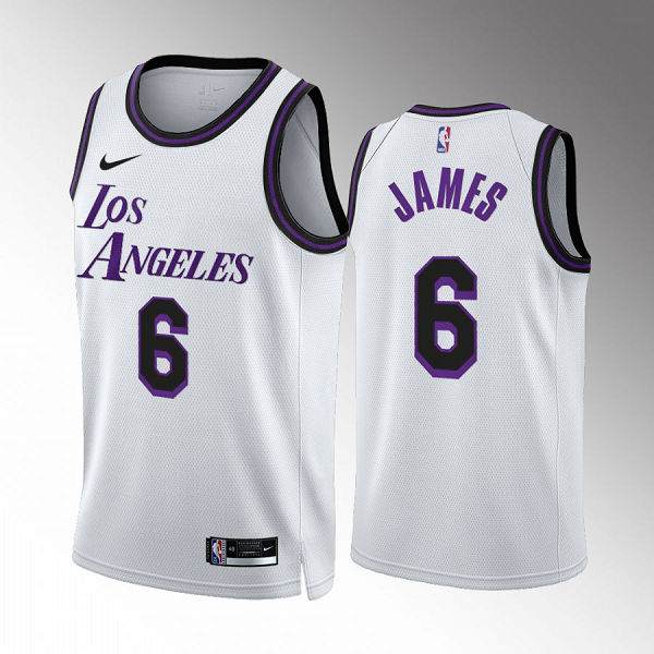 Men's NBA Los Angeles Lakers LeBron James #6 2022-23 City Edition White Jersey