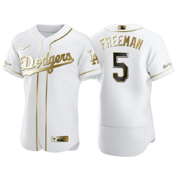 Youth Dodgers #5 Freddie Freeman White Gold Nike Flexbase Men Jersey