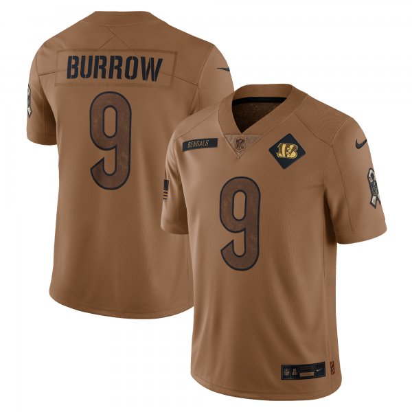 Men's Cincinnati Bengals #9 Joe Burrow Nike Brown 2023 Salute To Service Limited Jersey