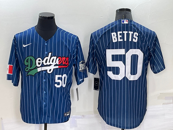 Men's Nike Los Angeles Dodgers #50 Mookie Betts Blue Mexico World Series Throwback Stitched Cool Base Jersey