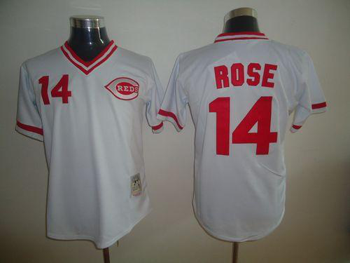 Mitchell And Ness Cincinnati Reds #14 Pete Rose Stitched White Throwback MLB Jersey