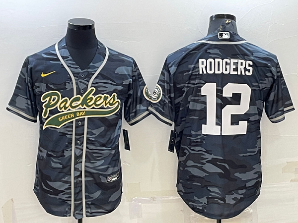 Men's Green Bay Packers #12 Aaron Rodgers Camouflage Stitched Baseball Cool Base Jersey