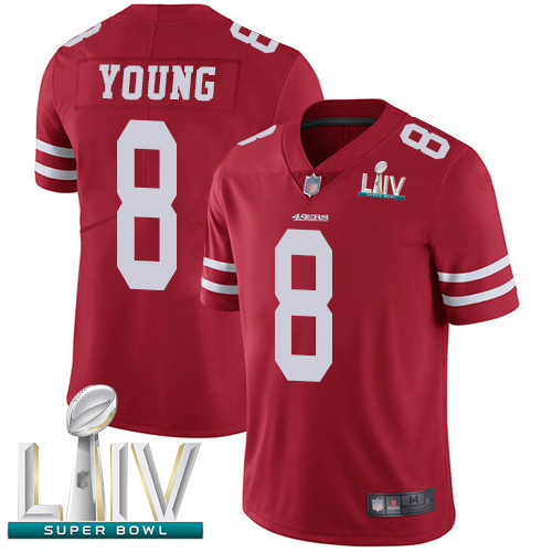 San Francisco 49ers #8 Steve Young Red Team Color Super Bowl LIV Bound Men's Stitched NFL Vapor Untouchable Limited Jersey