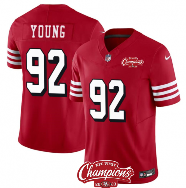 Men's San Francisco 49ers #92 Chase Young Red 2023 F.U.S.E. NFC West Champions Patch Alternate Stitched NFL Jersey