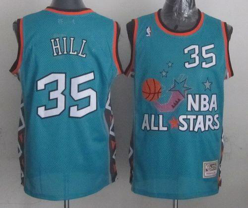 Mitchell And Ness Men's Detroit Pistons #35 Grant Hill Light Blue 1996 All star Stitched NBA Jersey