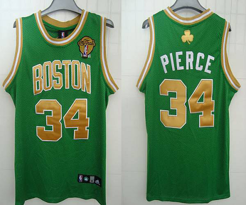 Men's Boston Celtics #34 Paul Pierce Stitched Green Gold Number Final Patch NBA Jersey