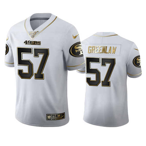 Men's San Francisco 49ers #57 Dre Greenlaw White 100th Season Golden Edition Nike NFL Jersey