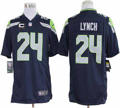 Nike Seattle Seahawks #24 Marshawn Lynch Steel Blue With C Patch Men's Stitched NFL Game Jersey