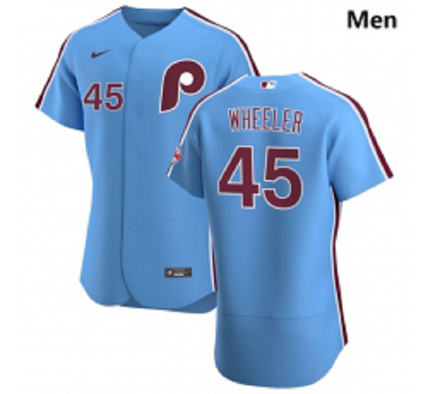 Philadelphia Phillies #45 Zack Wheeler Men Nike Light Blue Alternate 2020 Player MLB Jersey