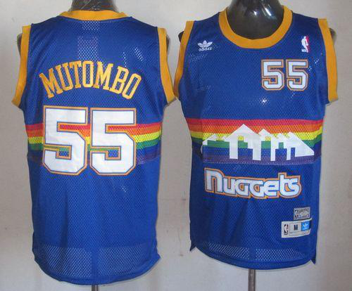 Men's Denver Nuggets #55 Dikembe Mutombo Light Blue Throwback Stitched NBA Jersey