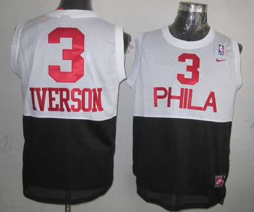 Men's Nike Philadelphia 76ers #3 Allen Iverson White/Black Throwback Stitched NBA Jersey