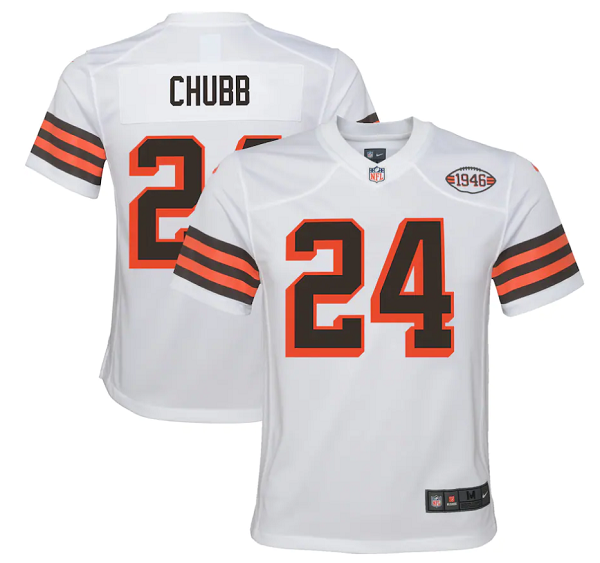 Youth Nike Cleveland Browns #24 Nick Chubb White NFL 1946 Collection Alternate Game Jersey