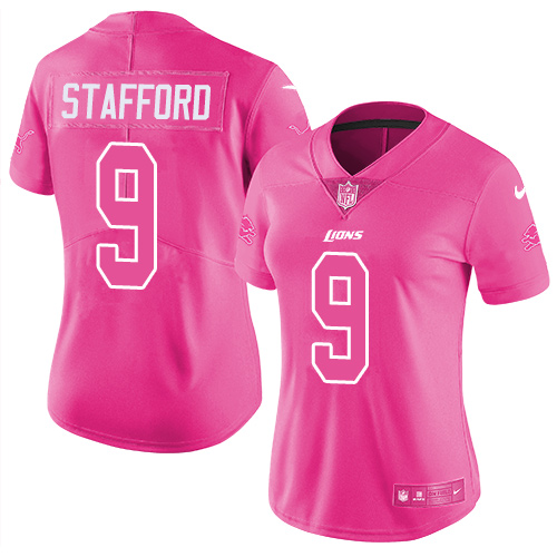 Nike Detroit Lions #9 Matthew Stafford Pink Women's Stitched NFL Limited Rush Fashion Jersey