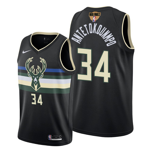 Men's Nike Milwaukee Bucks #34 Giannis Antetokounmpo 2021 NBA Finals Statement Edition Black Jersey