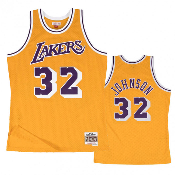 Men's Los Angeles Lakers #32 Magic Johnson Yellow NBA Vintage Throwback Swingman Jersey