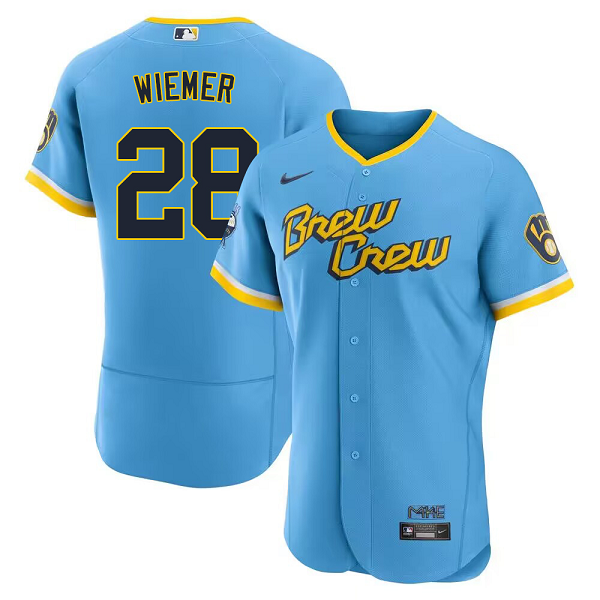 Men's Seattle Seahawks #28 Joey Wiemer 2022 City Connect Flex Base MLB Blue Jersey