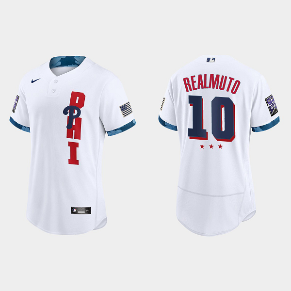 Men's Philadelphia Phillies #10 J.T. Realmuto White 2021 MLB All-Star Game Jersey